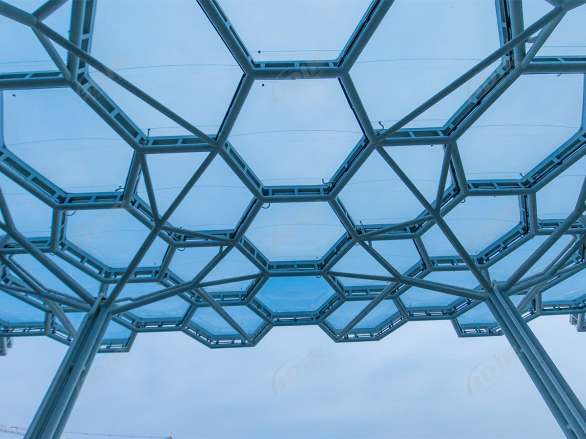แผ่นฟิล์มเมมเบรนฟลูออโรโพลีเมอร์สีน้ำเงิน ETFE สำหรับหลังคาเชิงพาณิชย์และสนามกีฬา