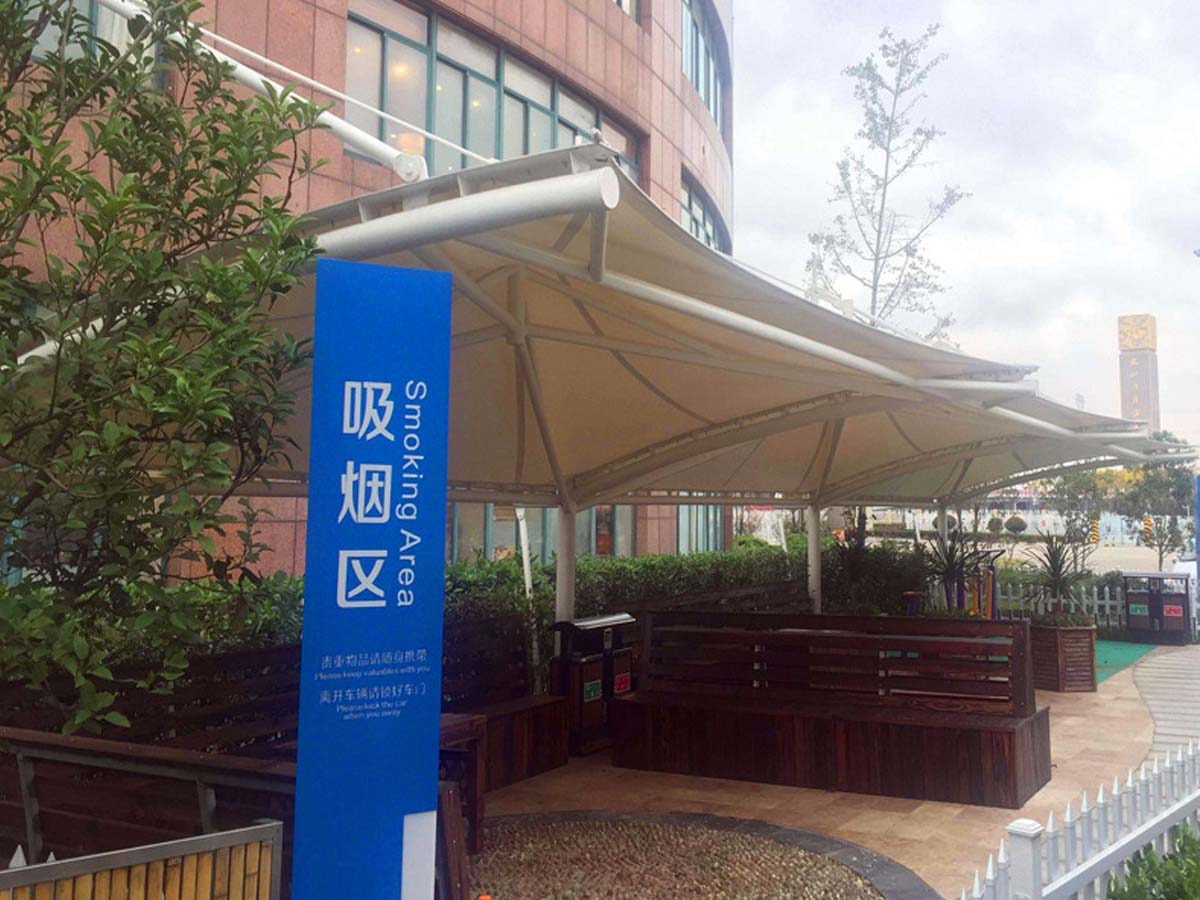Tensile Fabric Roof Structure for Outdoor Smoking Area