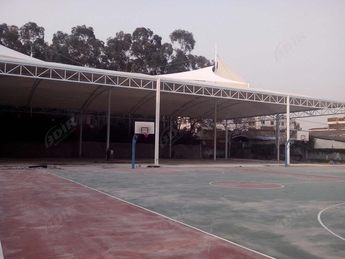 Structure Extérieure D'ombre de Tension de Cours de Basket-Ball Extérieur D'académie Navale de Guangzhou