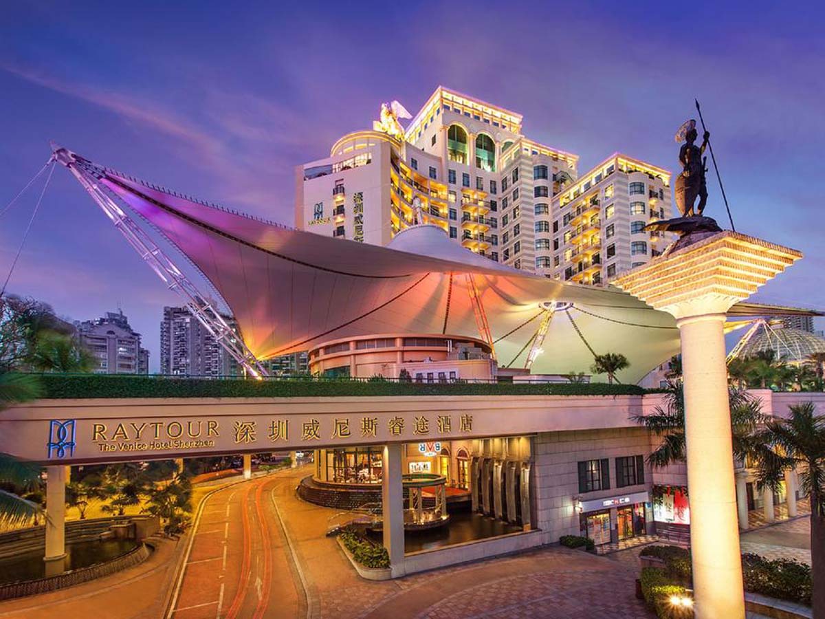 Estructura de Techo de Tela Extensible del Hotel Internacional de Venecia, Velas de Sombra de Piscina - Shenzhen, China