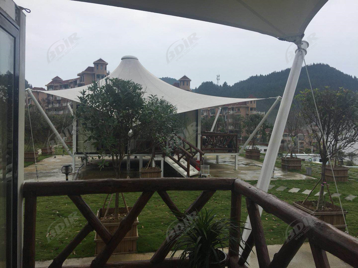 Estrutura de Gazebo de Acampamento Leve | Construção de Hotel Sustentável - Chengdu, China