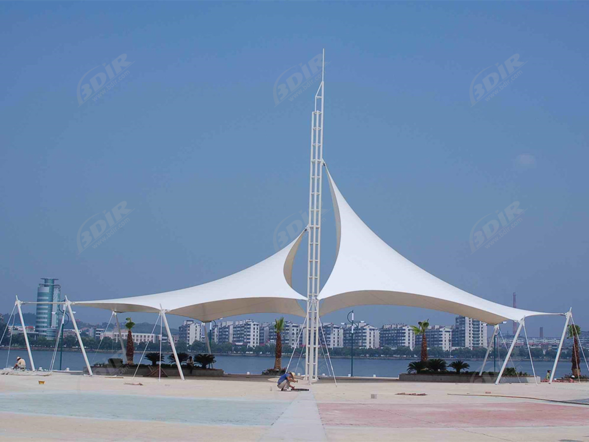 Kain Naungan Arsitektur 950gsm PVF untuk Pantai, Layar Naungan Tepi Laut, Kanopi