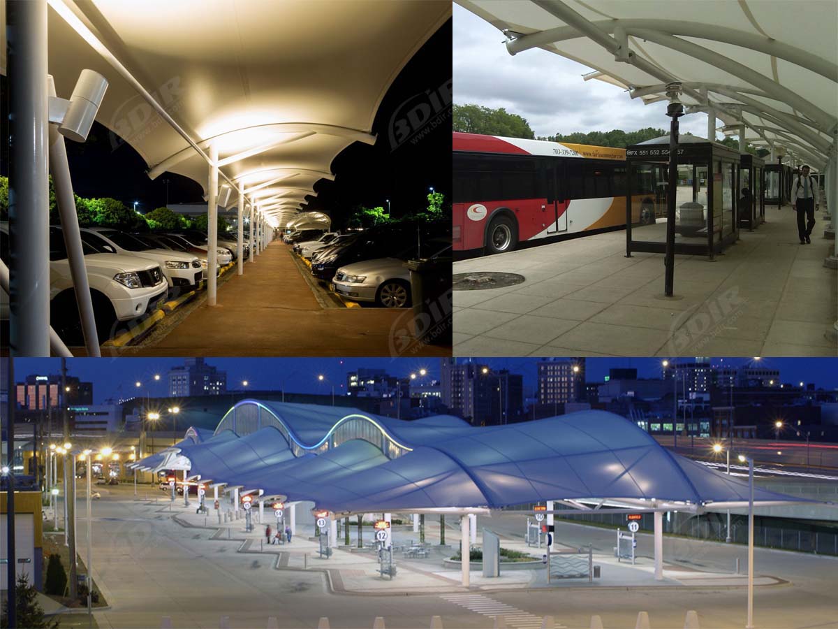 هياكل محطة الشد للحافلات - مظلات محطة توقف الحافلات ، الملاجئ ، الأسطح