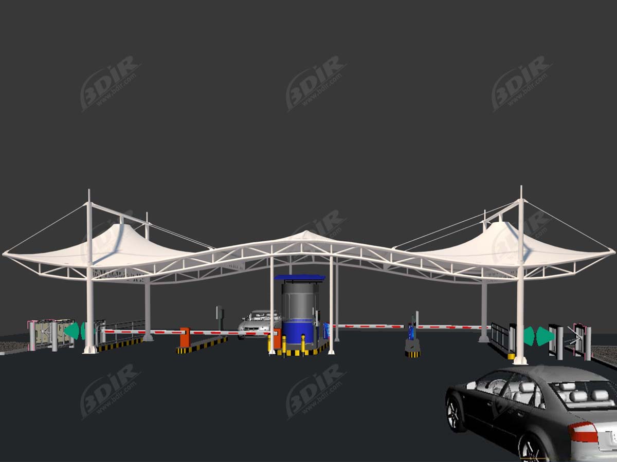 Struktur Tarik Gerbang Car Park - Pendekatan Car Park dan Pintu Masuk Naungan Kanopi