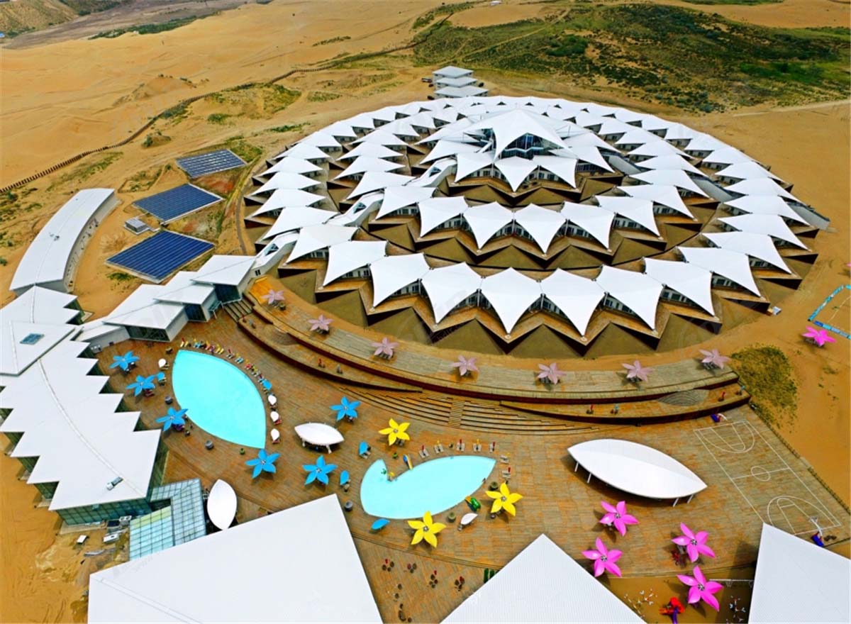 Struktur Tenda Membran Kain Ramah Lingkungan Pondok di Gurun Berkemah Resort