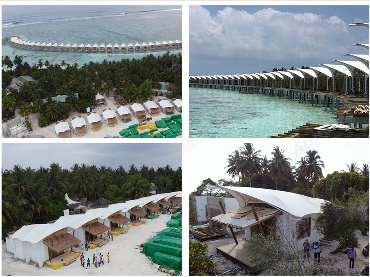 منتجع فاخر في الجزيرة ، هياكل غشاء سقف للنزل - جزر المالديف