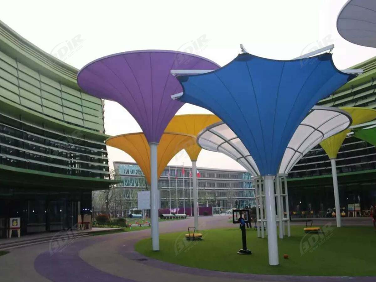 Multicolored Tensile Membrane Structure - Colorful Fabric Canopy Constructions