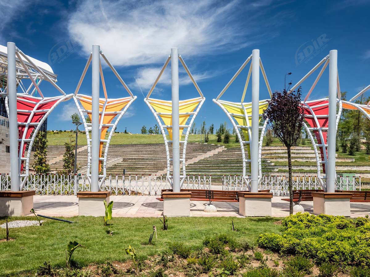Multicolored Tensile Membrane Structure - Colorful Fabric Canopy Constructions