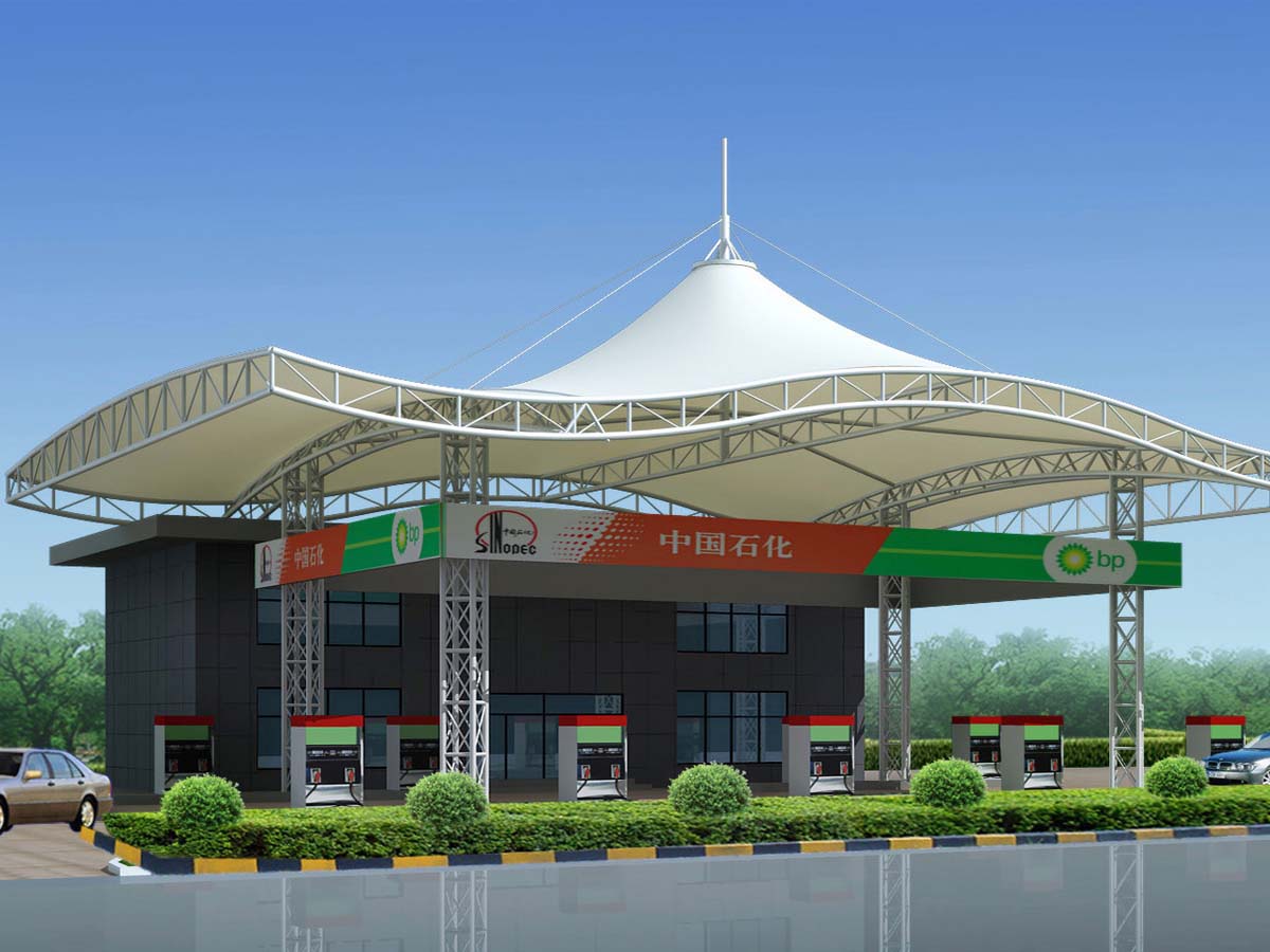China Petrol Pump Canopy - Oil and Gas Fuel Station Tensile Roof Structure supplier Petrol Pump Canopy - Oil and Gas Fuel Station Tensile Roof Structure