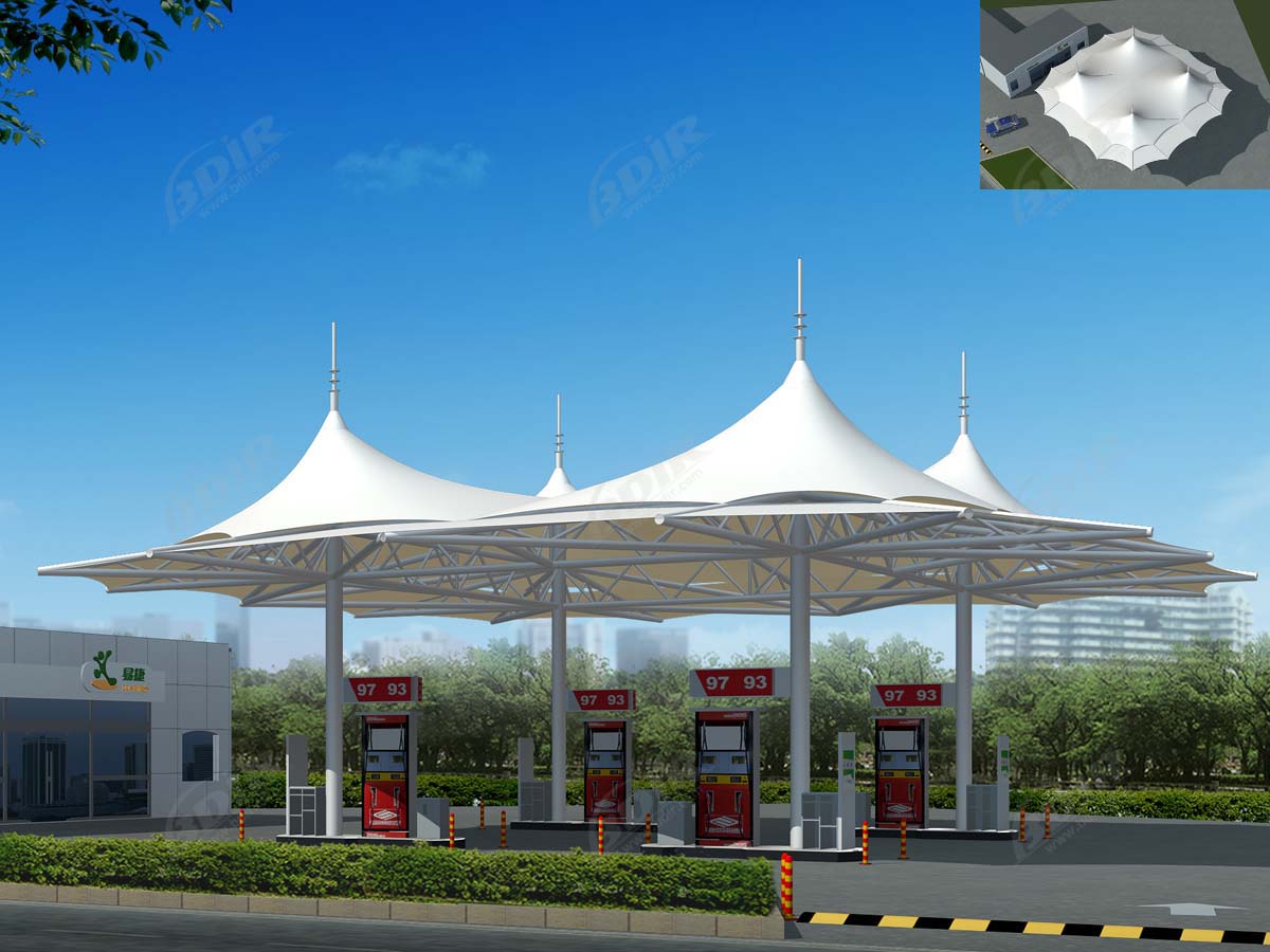 Benzinpumpenüberdachung - Zugdachkonstruktion für Öl- und Gastankstellen