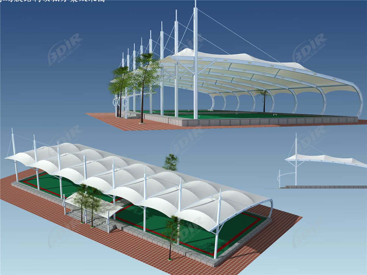 Estruturas de Tracção Em PTFE Para Campos de Basquetebol, Campos Desportivos | Coberturas de Telhado Cobertas Com Tecido de Tenda