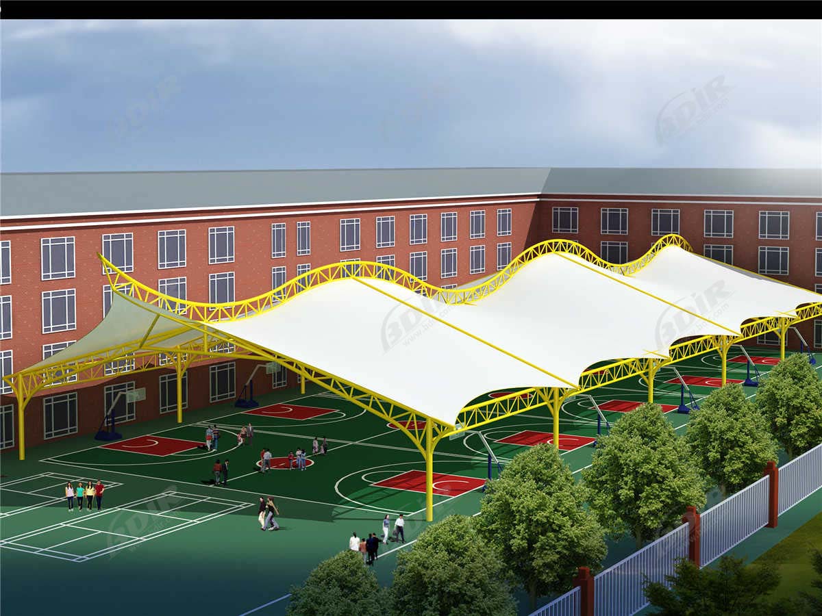 натяжные конструкции из ptfe для баскетбольных площадок, спортивных площадок | навесы крыши, обтянутые тентовой тканью
