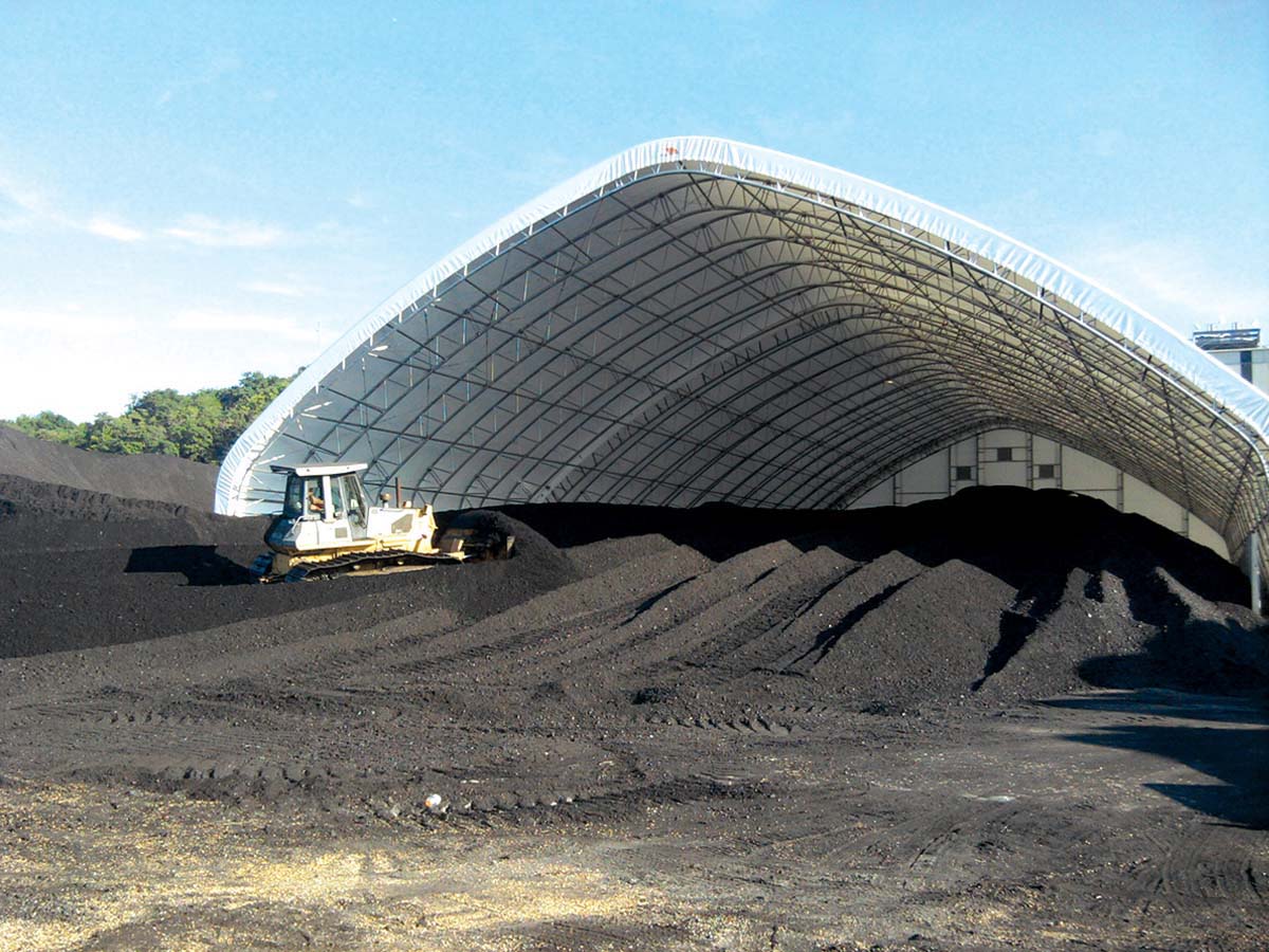 Entwerfen von Flächentragwerken für den Bergbau, Kohlelagerschuppen, Kohlenschüttgutlagerung