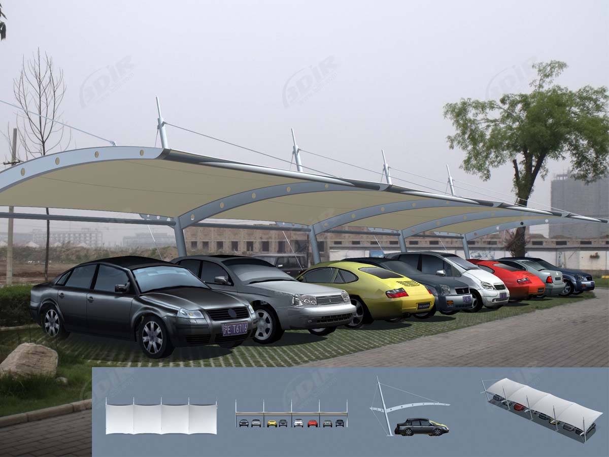 Structures D'Ombrage de Parking en Tissu Cantilever - Une Baie - Design en Tension