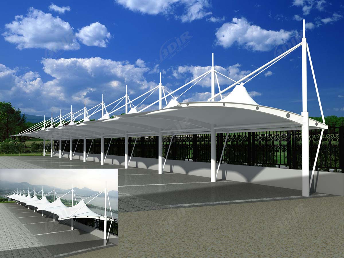 Fabric Cantilever Car Parking Shade Structures - Single Bay - Tension Design