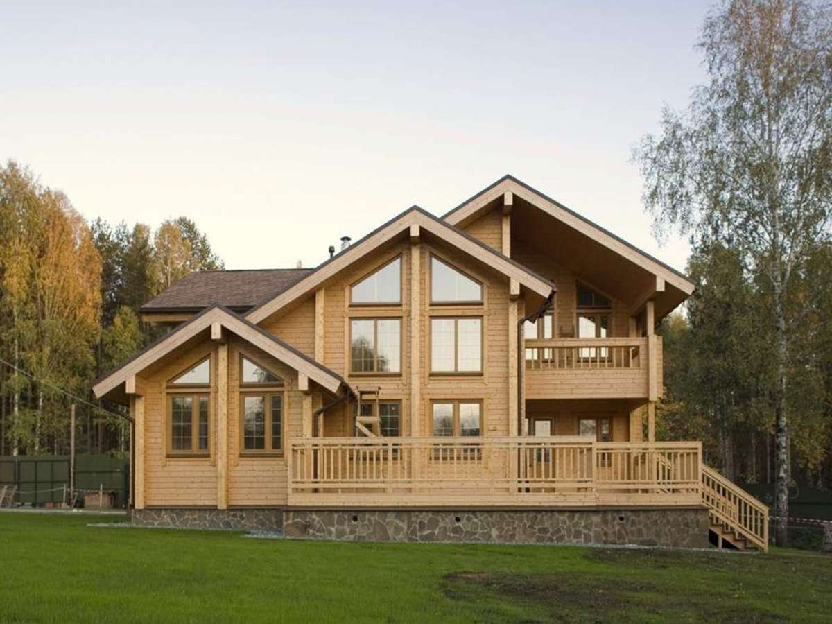 Casa de troncos de madera de pino prefabricada de lujo grande, casas de marco de madera