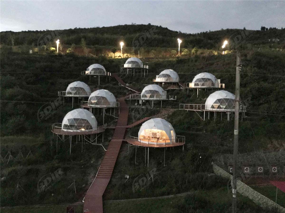 تم تصميم 12 من منازل خيمة القبة الجيوديسية بمنتجع جبل wugong الجبلي &