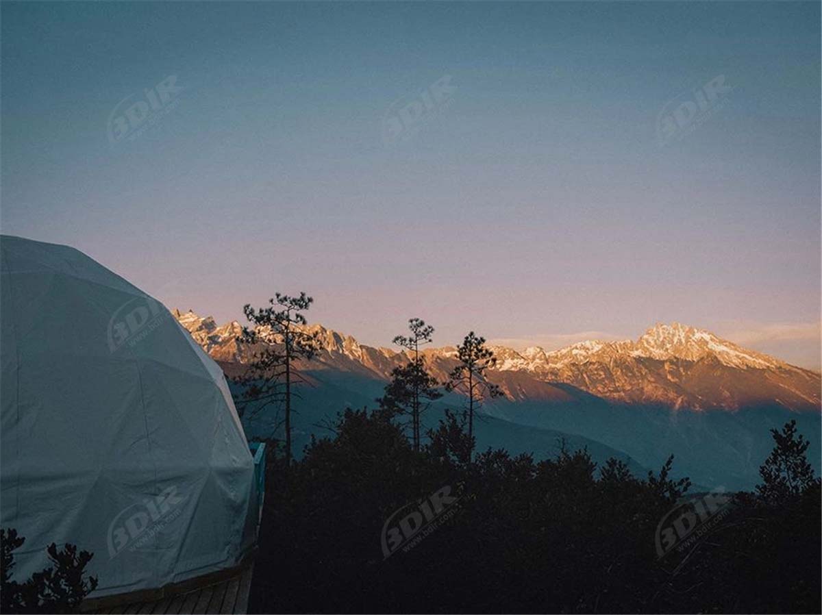 5 White PVC Fabric Geodesic Dome Tent Houses at Yulong Mountain Resort