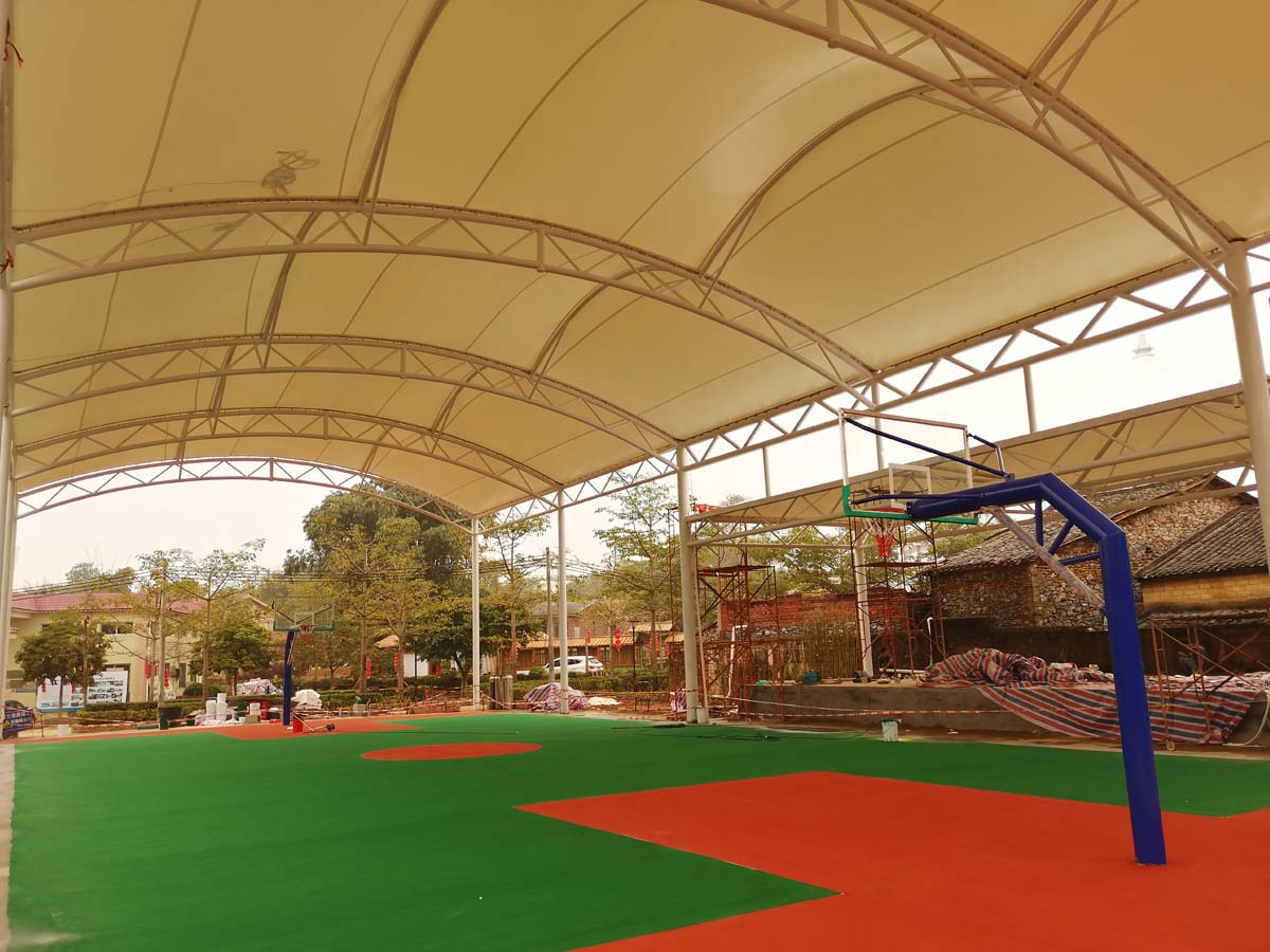 Basketball Court, Stage & Coffee Shop Tensile Shade Structure - Yingde, China