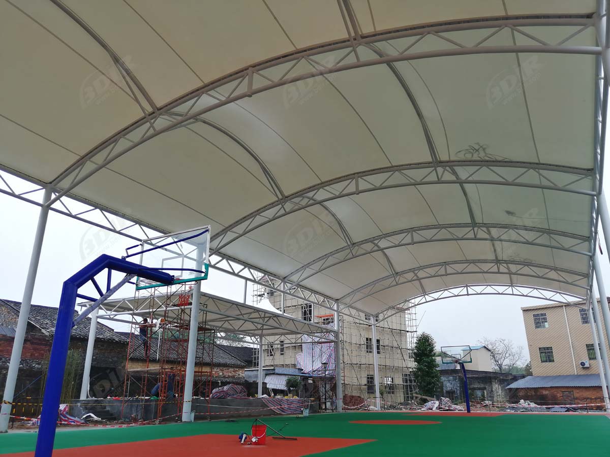 Structure D'Ombrage de Tension pour Terrain de Basket, Stade et Café-Restaurant - Yingde, Chine