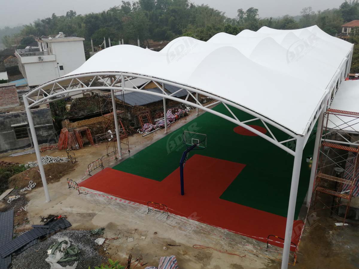 Растяжимая структура теней для баскетбольной площадки, сцены и кафе - Yingde, Китай