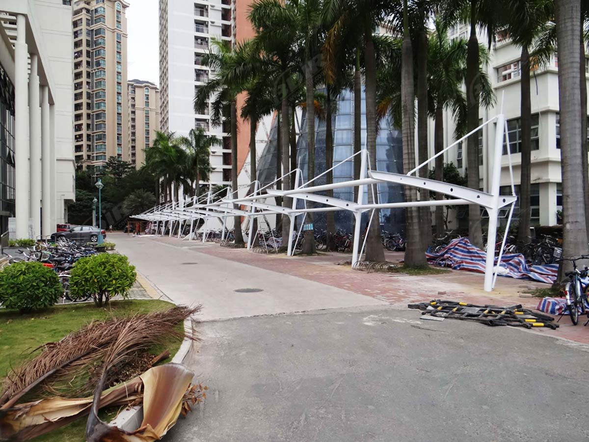 Cobertizo de Almacenamiento de Bicicletas al Aire Libre & Sombra de Bicicleta Estructura de Tracción de la Universidad de Shenzhen