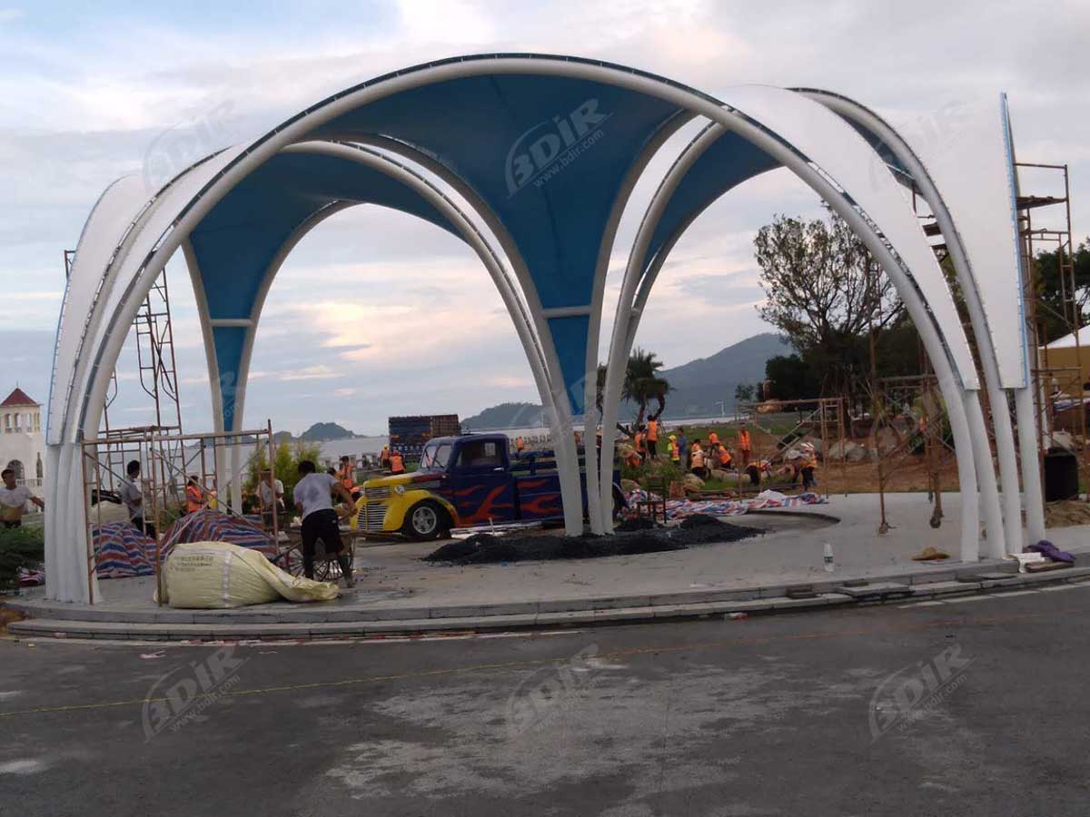 Kanopi Tenda Luar Ruangan Kustom Arsitektur Layar Tarik Teduh di Hengqin Square - Zhuhai, Cina