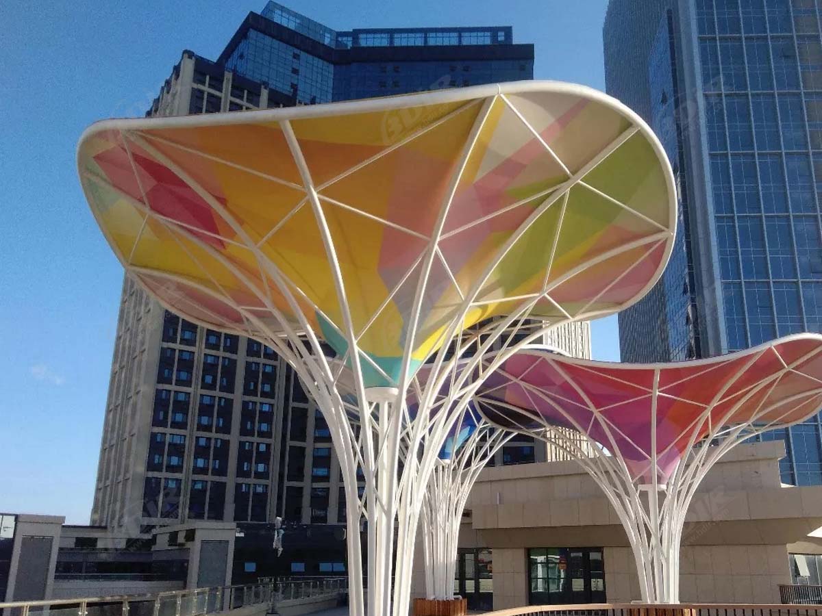 Inverted Umbrella Colorful Fabric Tensile Structure in Commercial Street - Nanjing, China