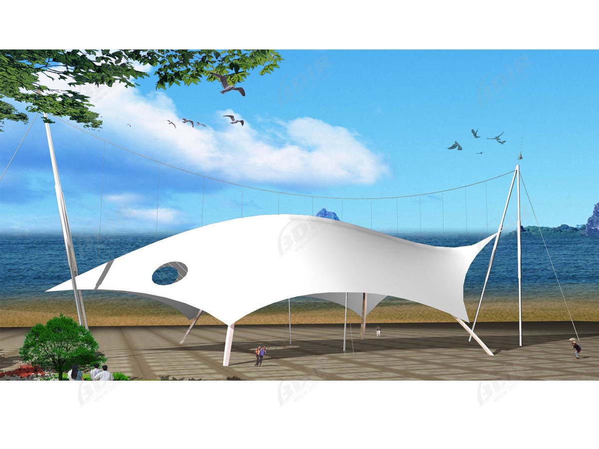 Struktur Kain Tarik Lansekap untuk Marina Square - Yantai, Cina