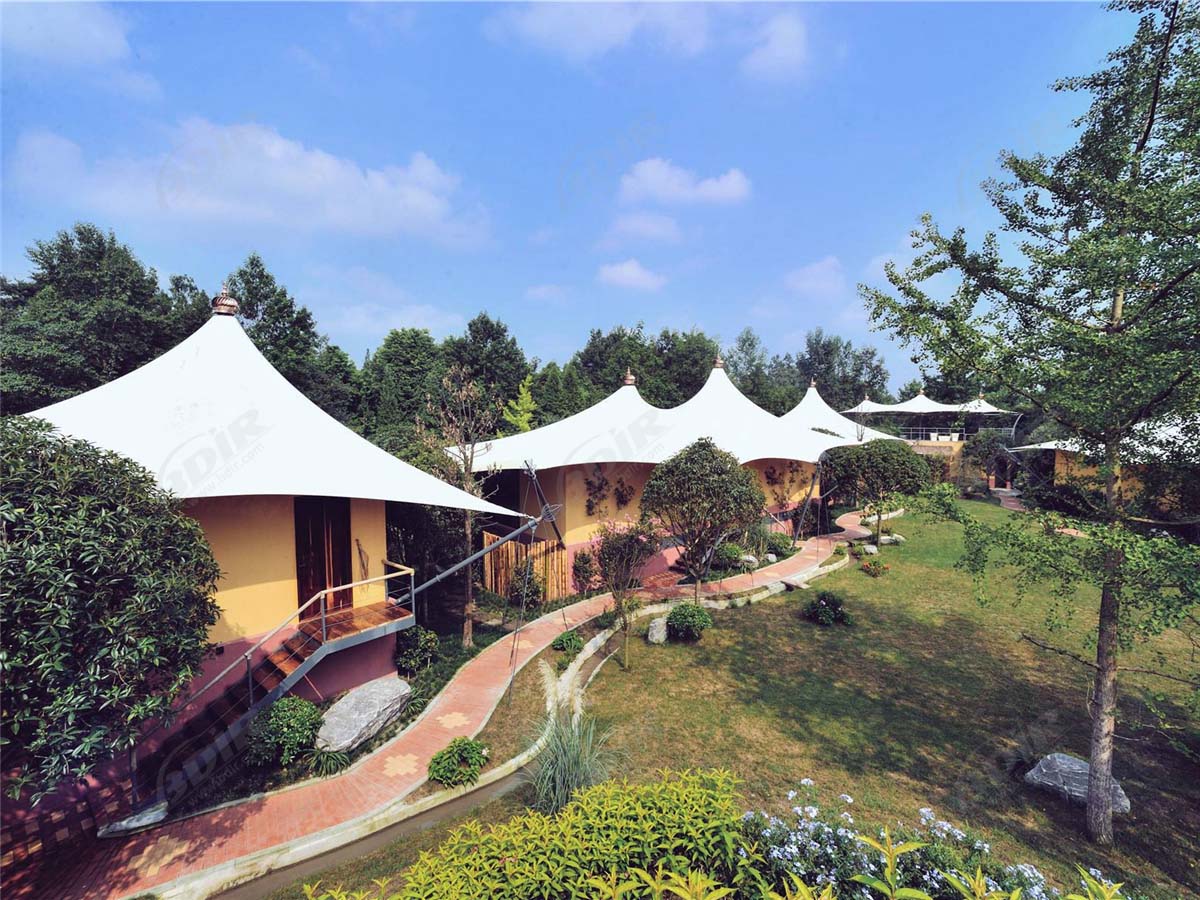 Tenda Mewah Luar Hotel Dengan Struktur Atap PVDF Tekstil Pondok - Chengdu, China