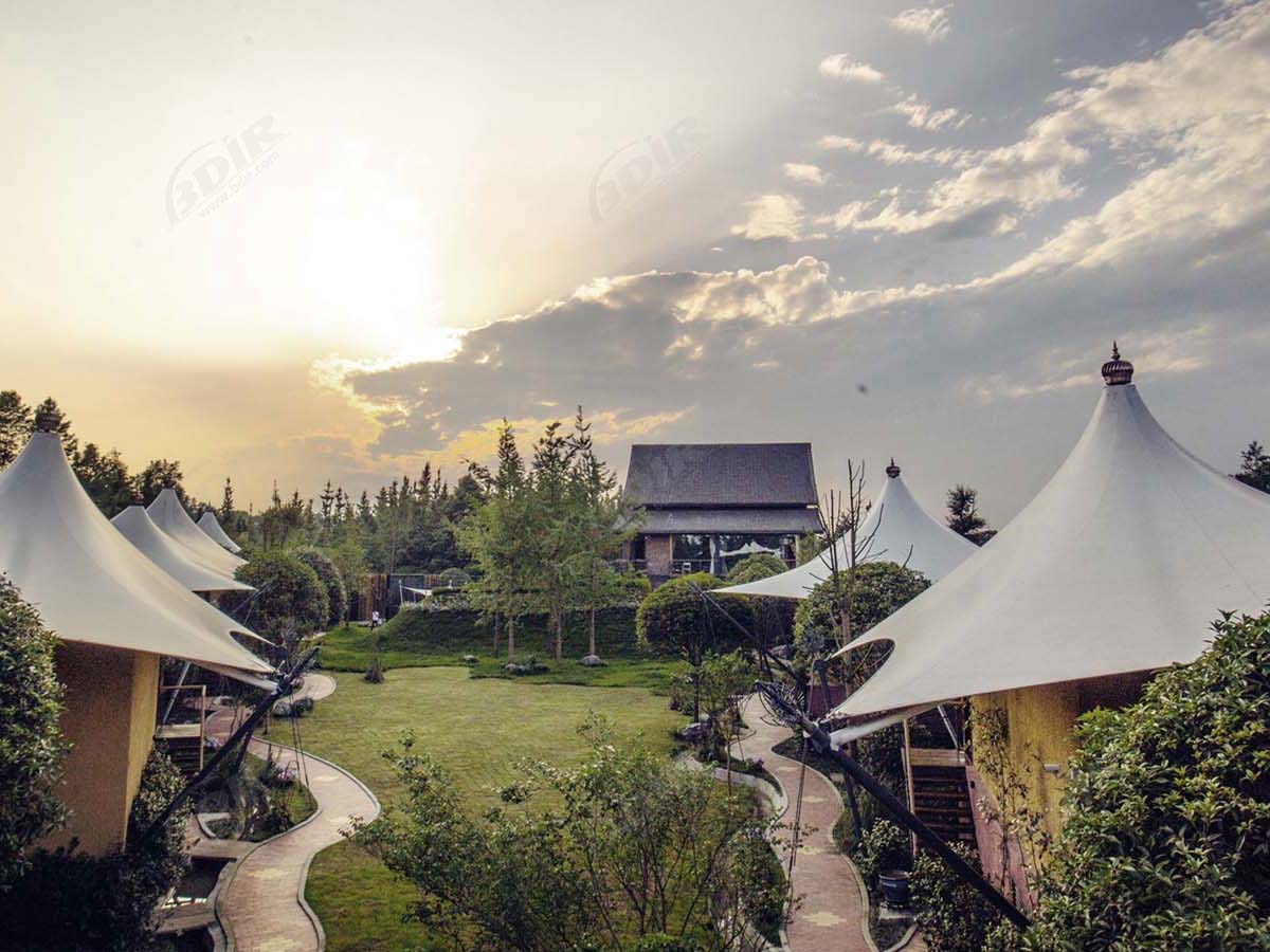 Luxe Outdoor Tenten Hotel met PVDF Textiel Structuren Dak Lodges - Chengdu, China