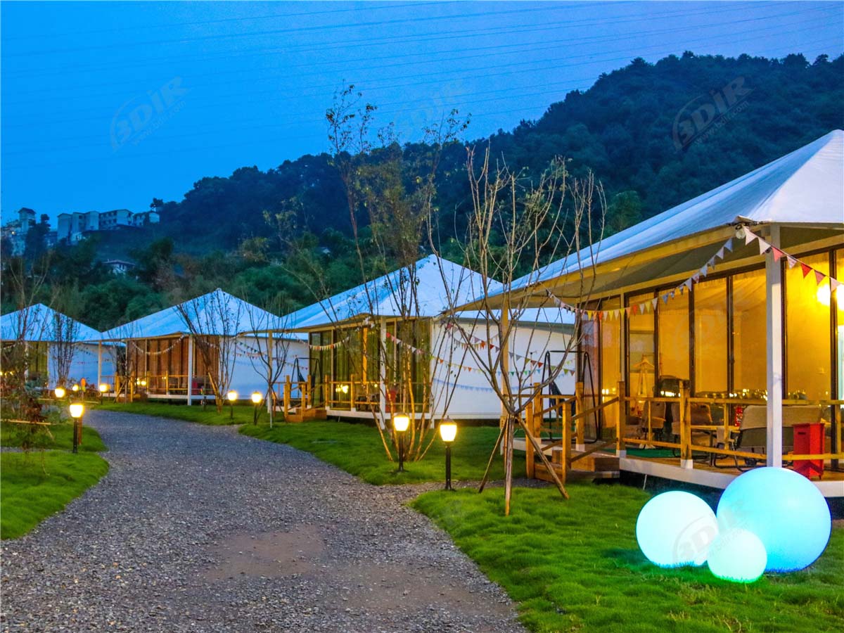 ที่ตั้งแคมป์กลางแจ้ง โดมบ้านเล็ก ๆ บ้านเต็นท์โมดูล glamping เต็นท์ระฆัง