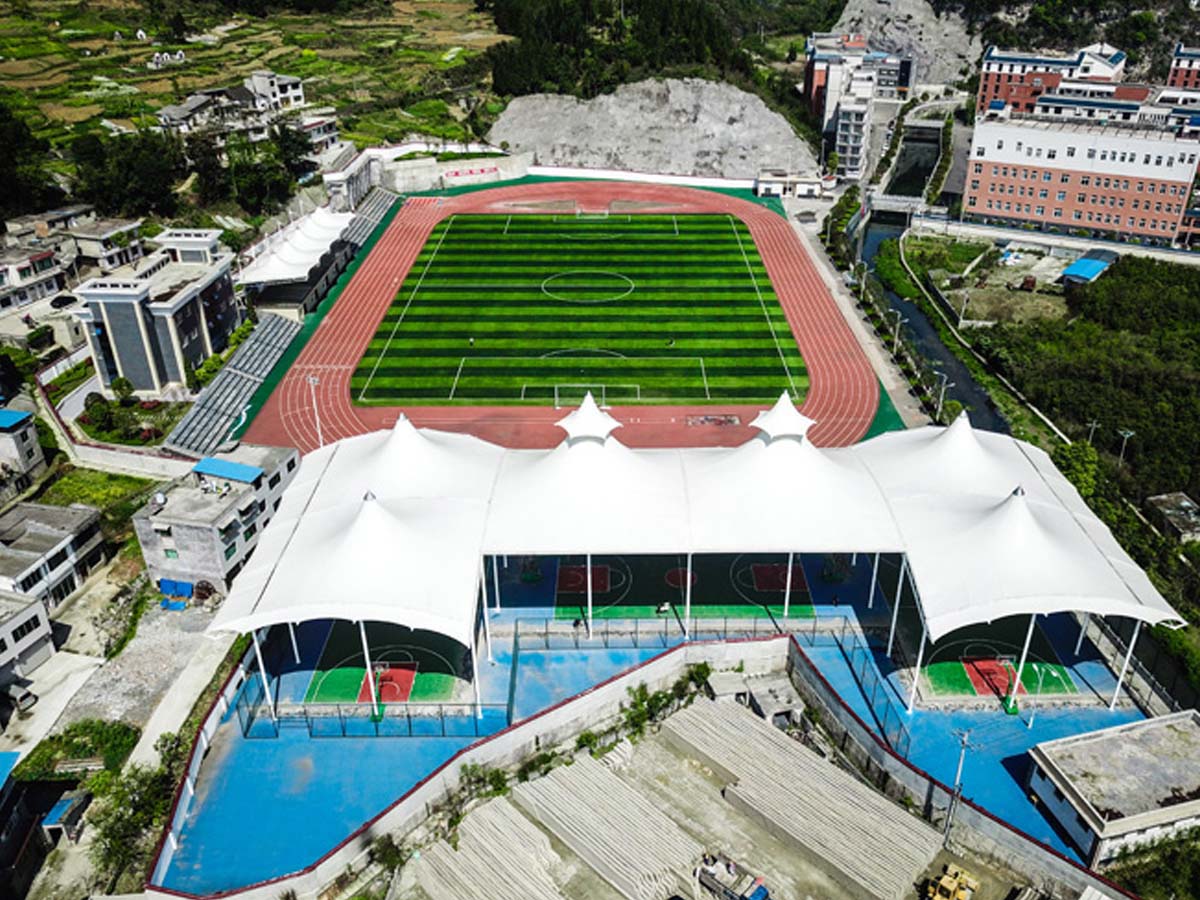 Chine Sekolah Terpadu Pahoa Tribunaux de Basket Structure en Ombre de PTFE, Djakarta, Indonésie fournisseur Sekolah Terpadu Pahoa Tribunaux de Basket Structure en Ombre de PTFE, Djakarta, Indonésie
