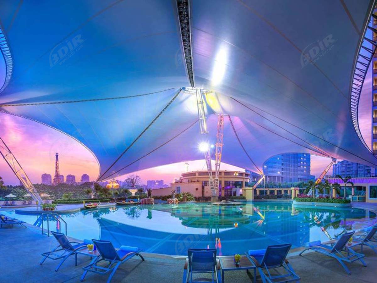 Estrutura de Telhado de Tecido Elástico do Hotel Internacional de Veneza, Velas de Sombra de Piscina - Shenzhen