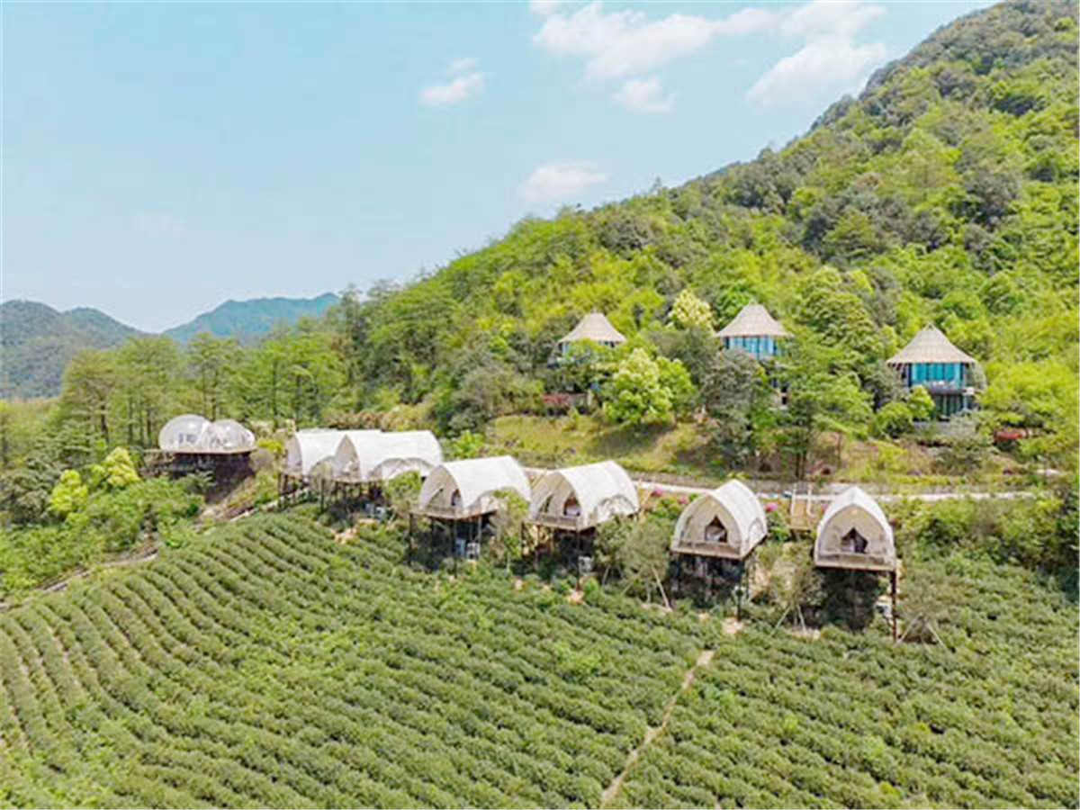 Kebun Teh Keragaman Tengah Gunung Tenda Kepompong Mewah &Amp; Restoran Perkemahan Tenda Hotel Mewah Ringan